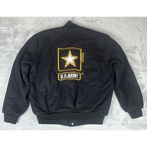 US Army Wool Bomber Jacket Coat Mens Large Black Front Back Embroidery‎ USA Made